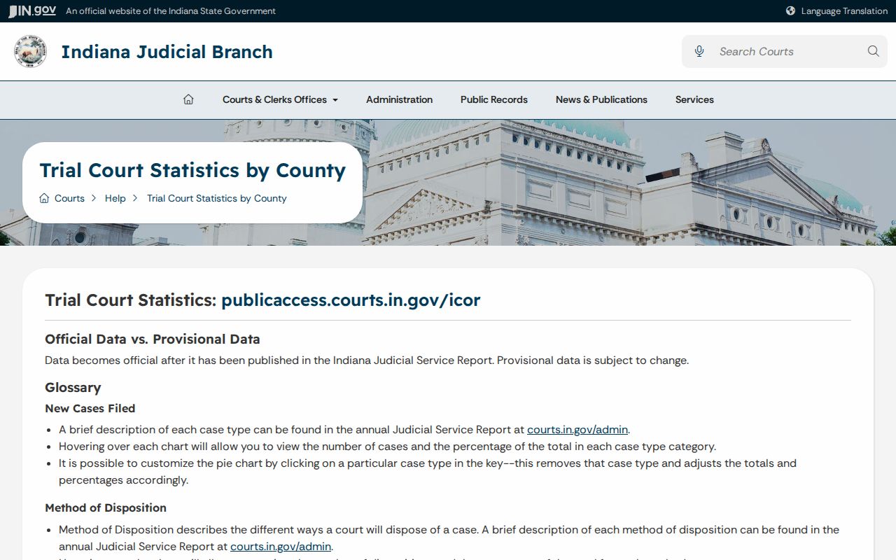 Brookston court records Indiana trial statistics source