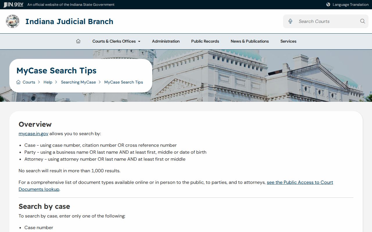 White County docket search MyCase tips