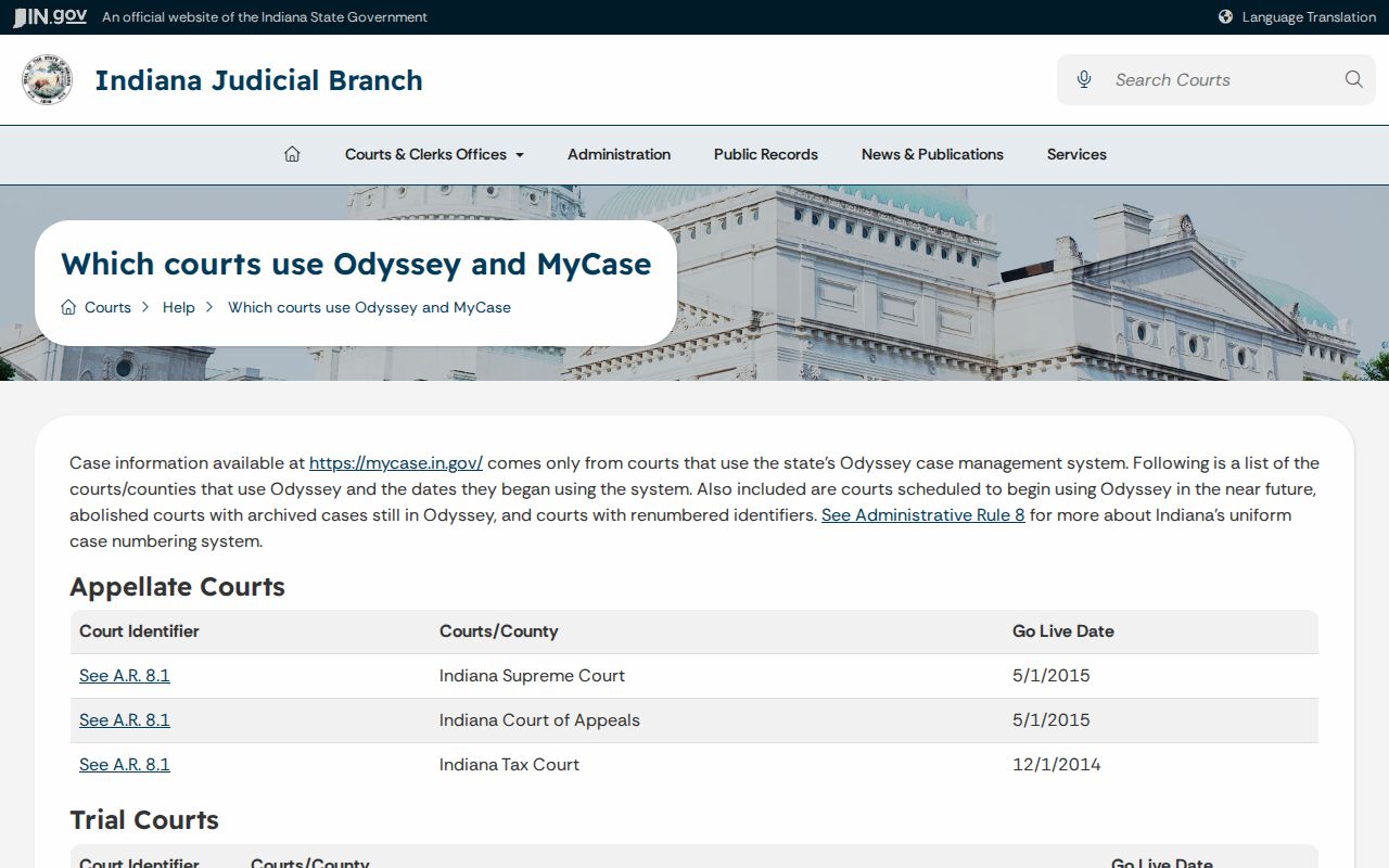 White County court schedule Odyssey history