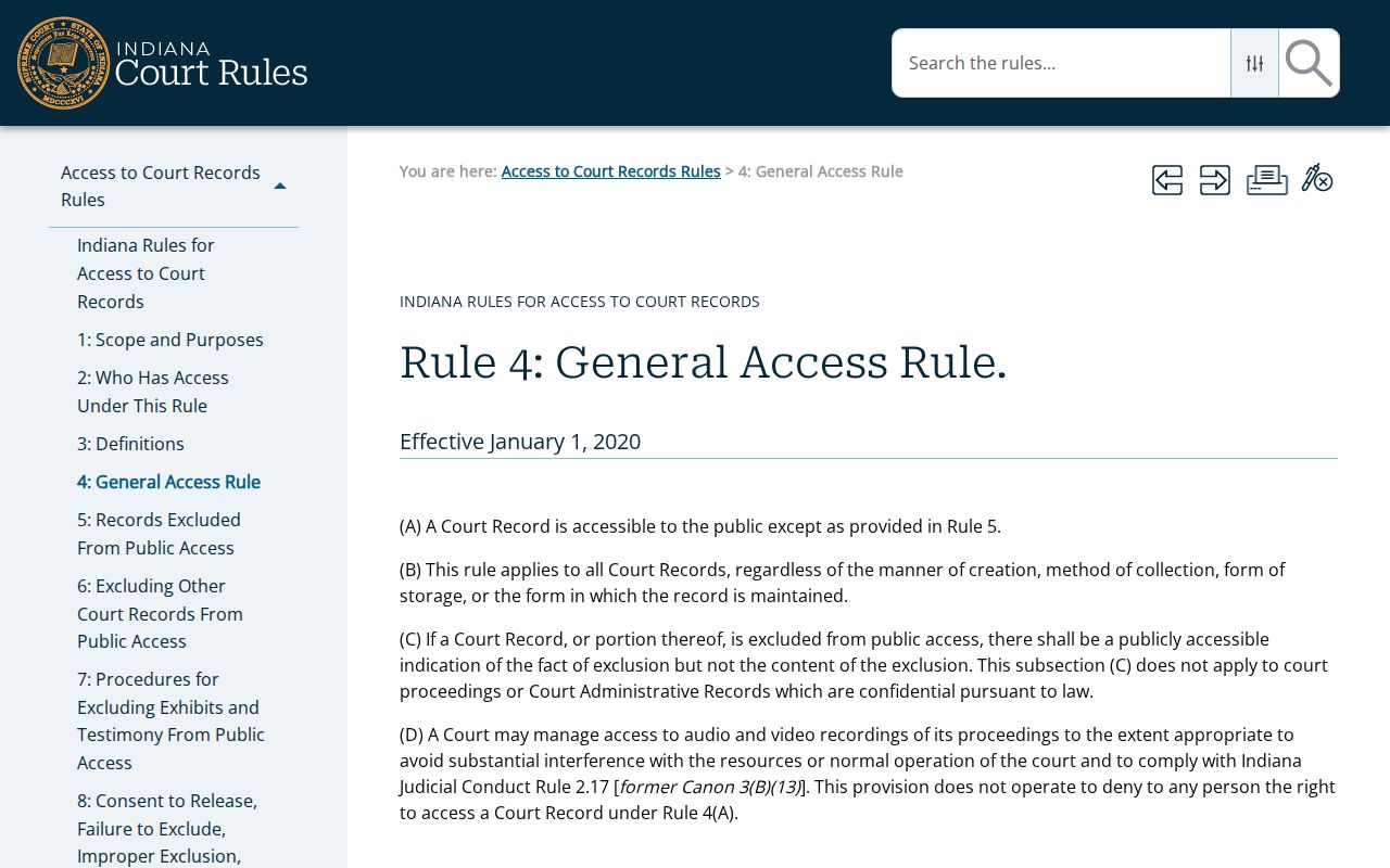 Indiana Rule 4 public court records access page used for White County requests