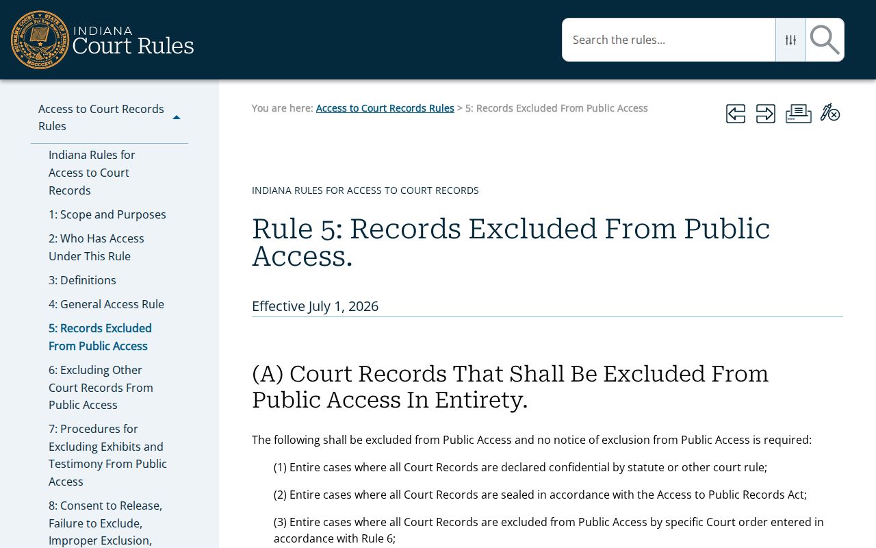 White County criminal court docket excluded records rule