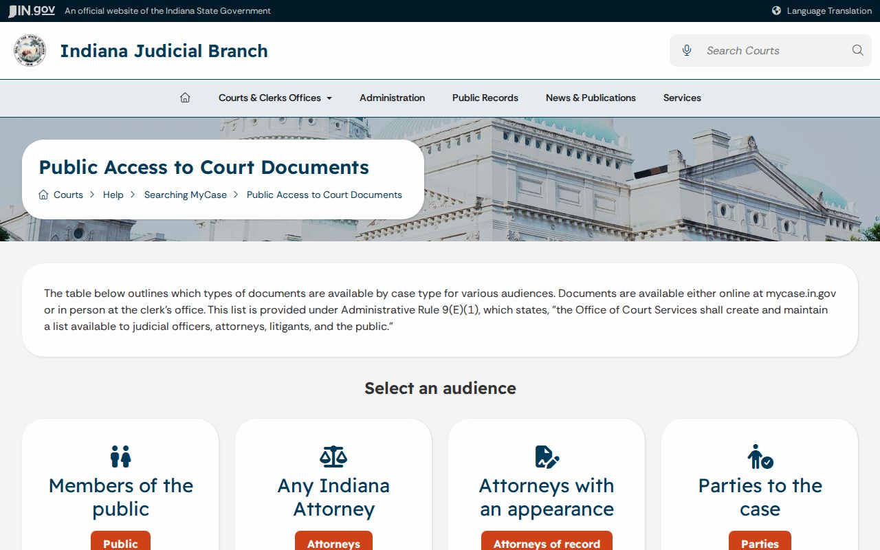 White County criminal court docket MyCase access table