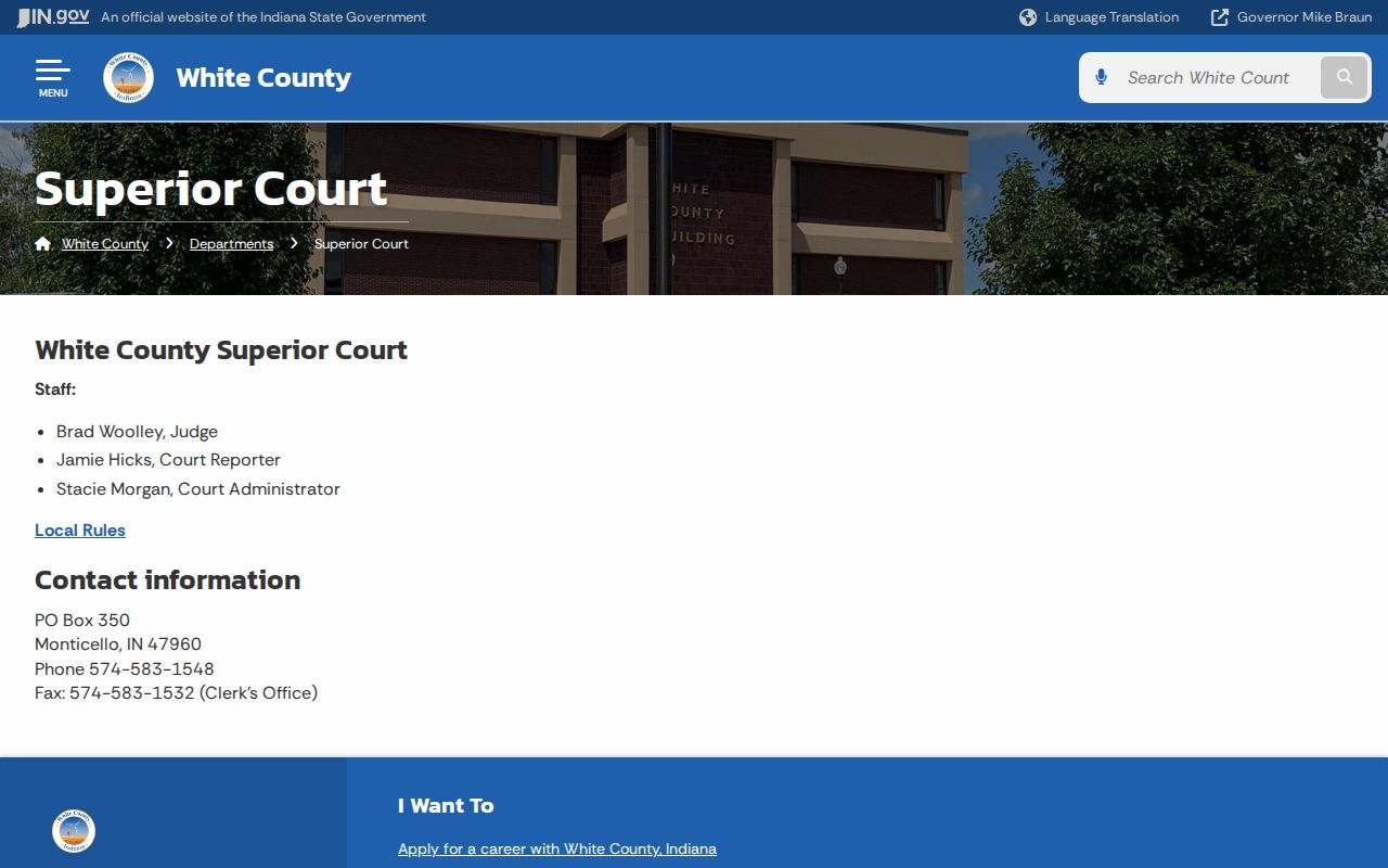 White Superior Court contact information for docket settings