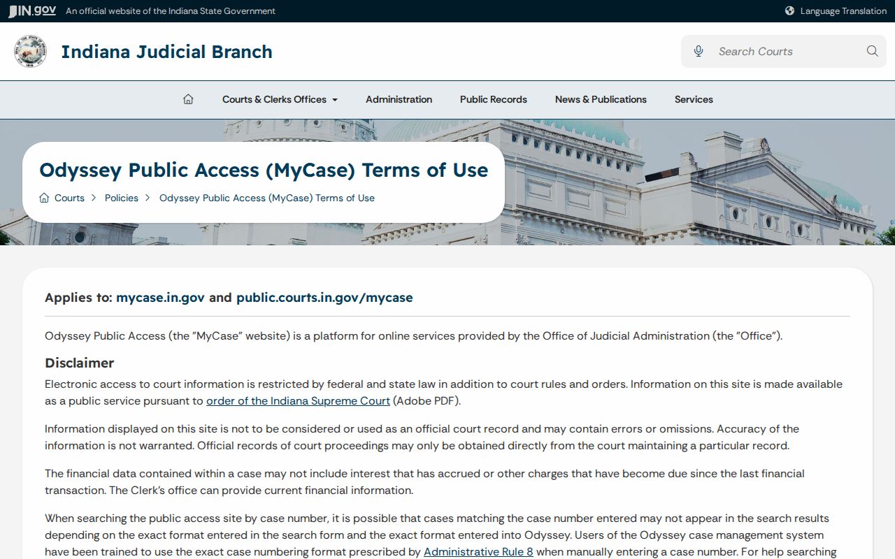 MyCase public search terms for White County traffic court records