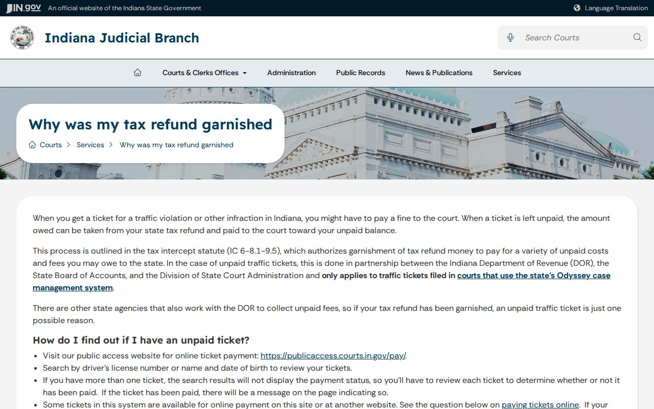 Indiana ticket payment guidance relevant to White County cases